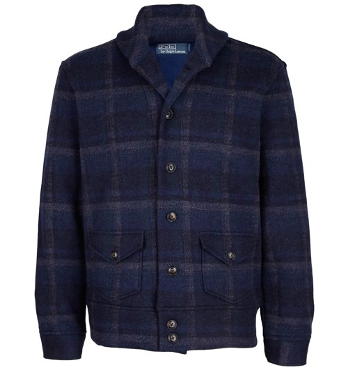 Polo Ralph Lauren | Navy Knit Plaid Shawl Bomber